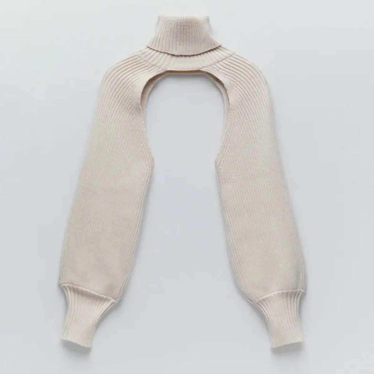 Casual Turtleneck Lantern Sleeve Cutout Cropped Knit Sweater Black