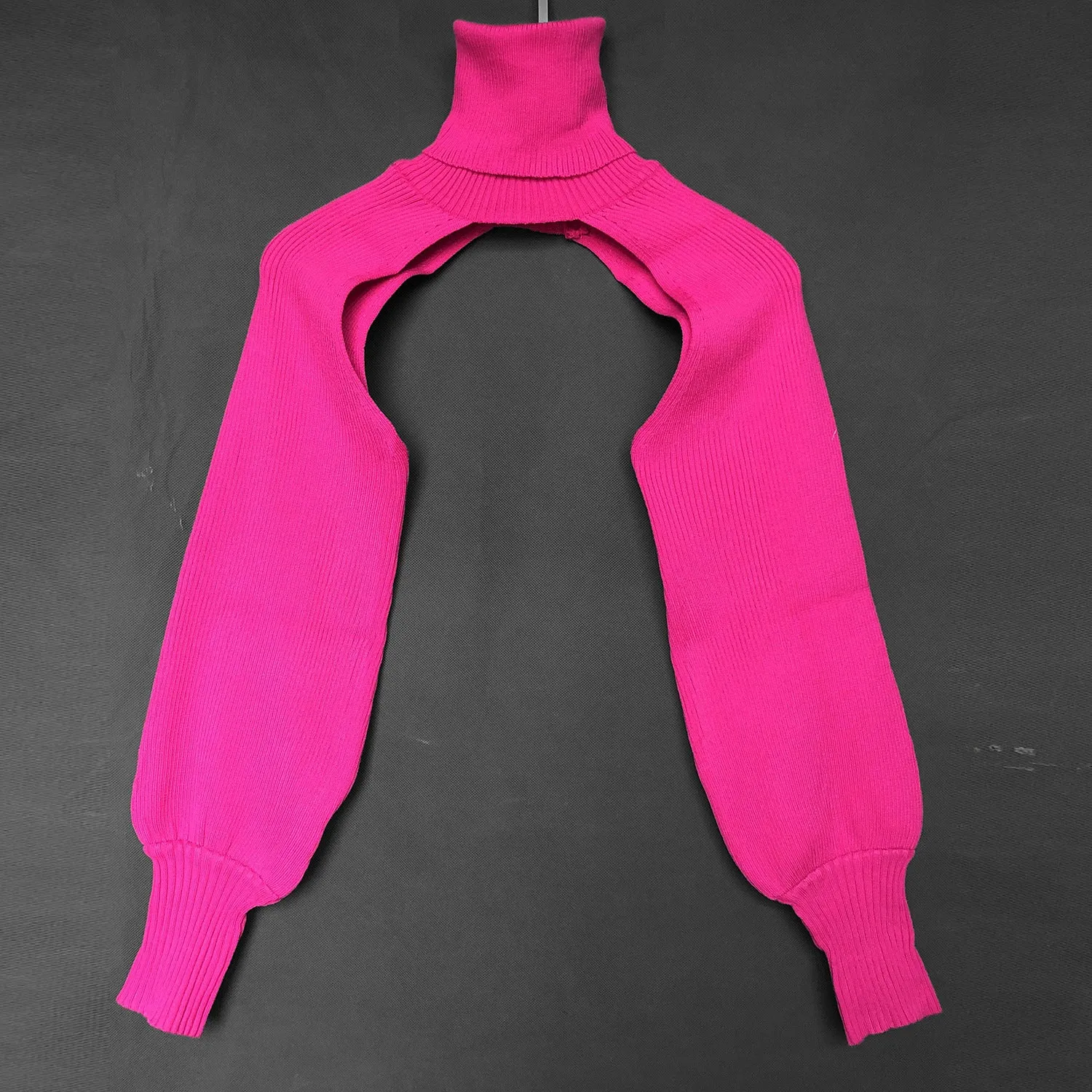 Casual Turtleneck Lantern Sleeve Cutout Cropped Knit Sweater Black