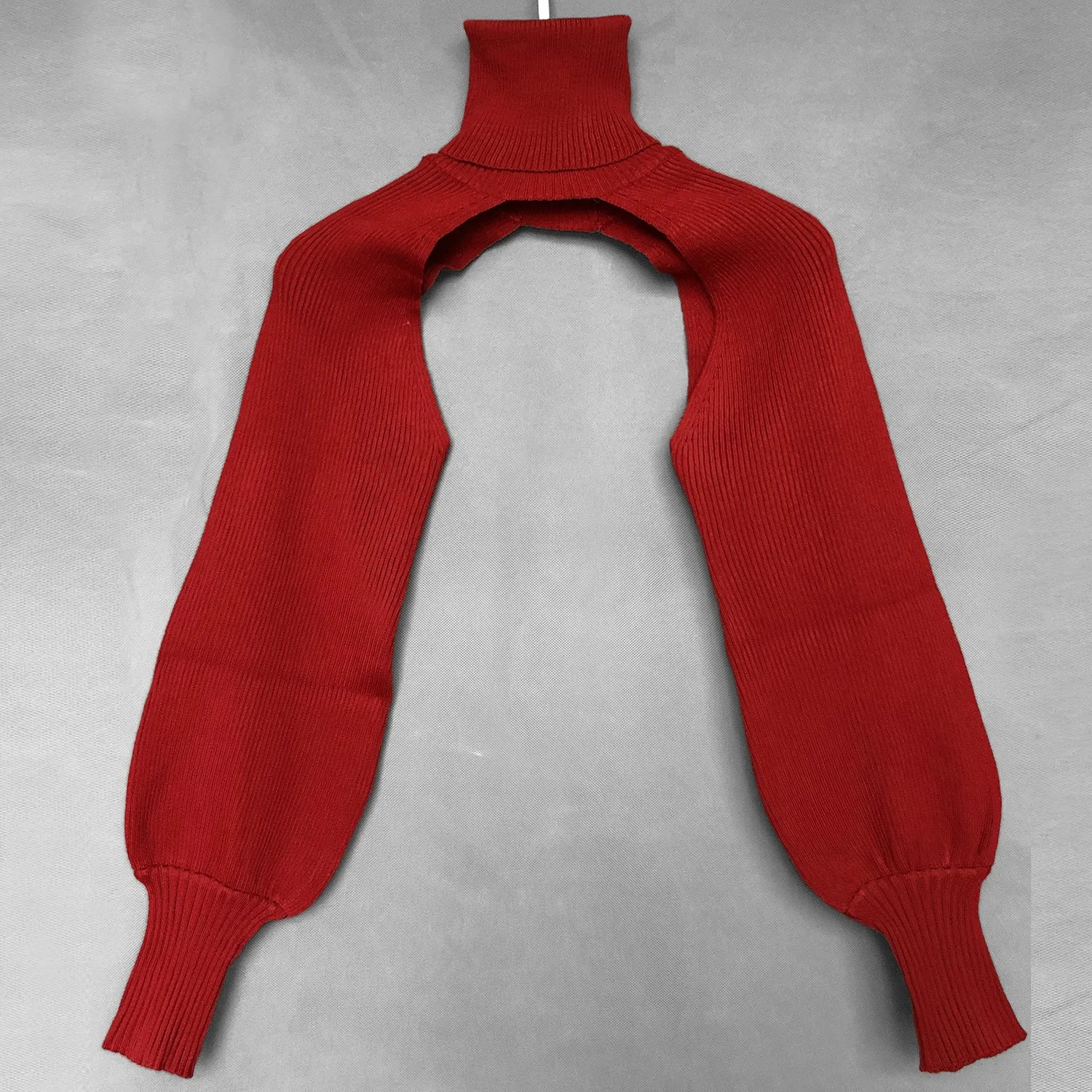Casual Turtleneck Lantern Sleeve Cutout Cropped Knit Sweater Black