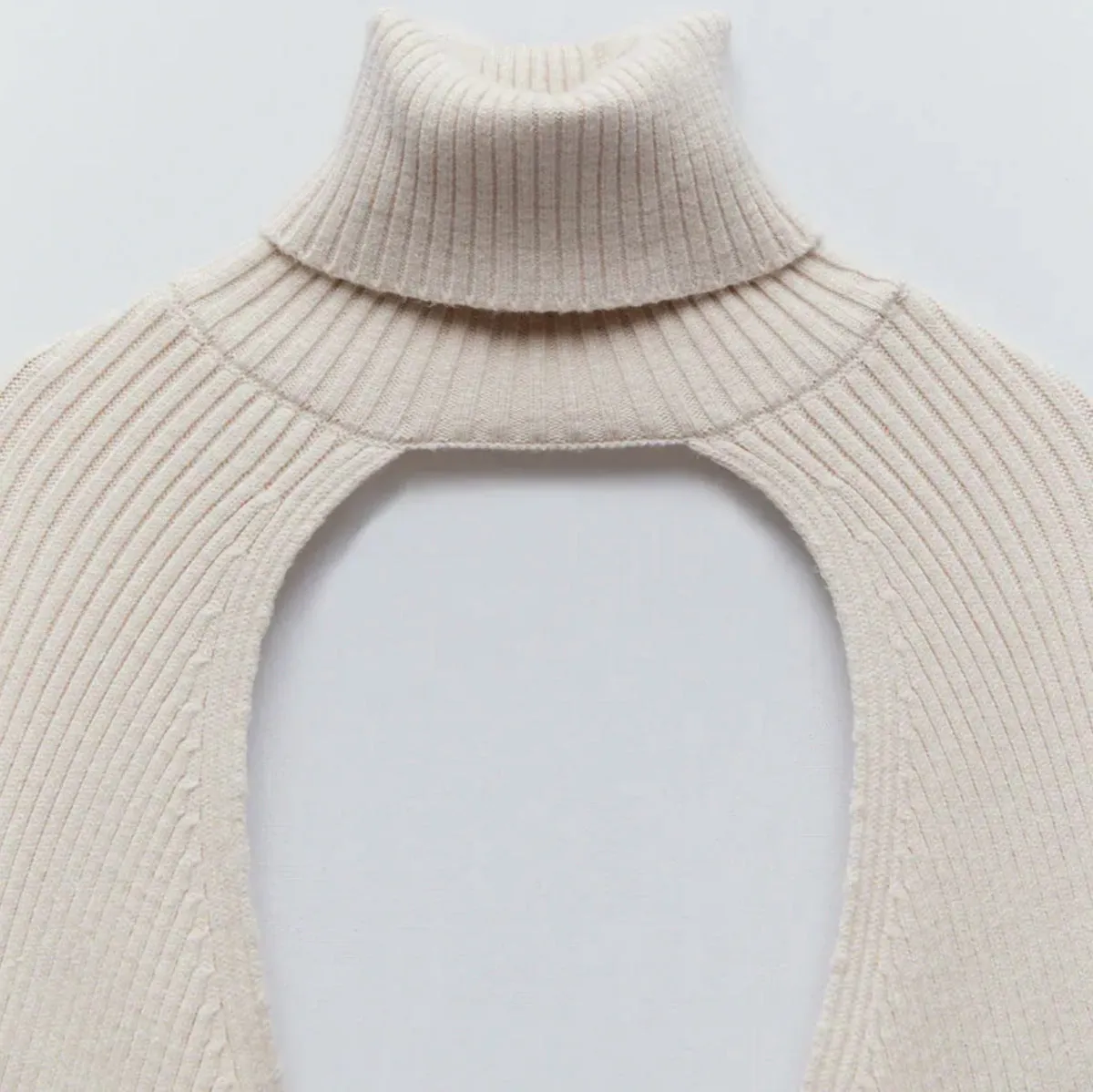 Casual Turtleneck Lantern Sleeve Cutout Cropped Knit Sweater Black