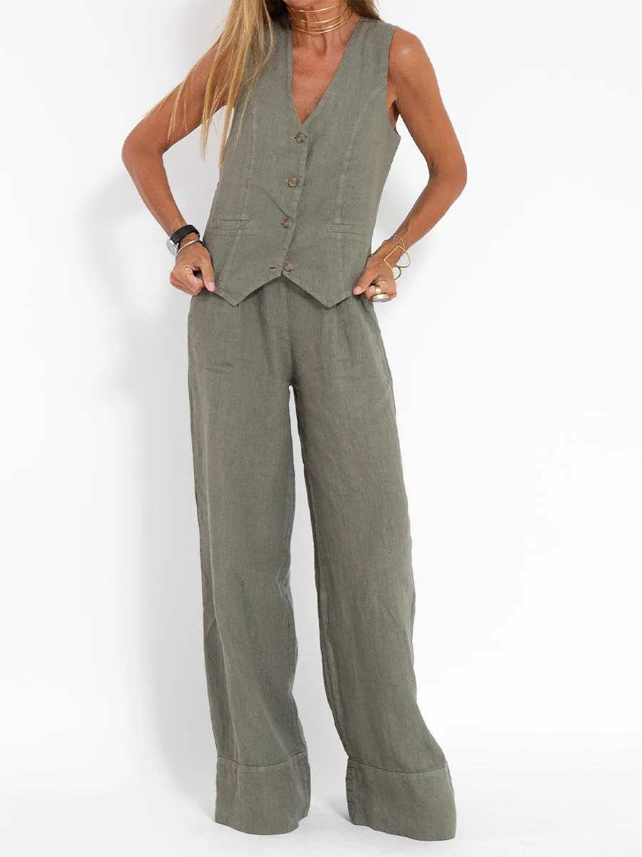 Casual Vest Wide Leg Pants Two-piece Set