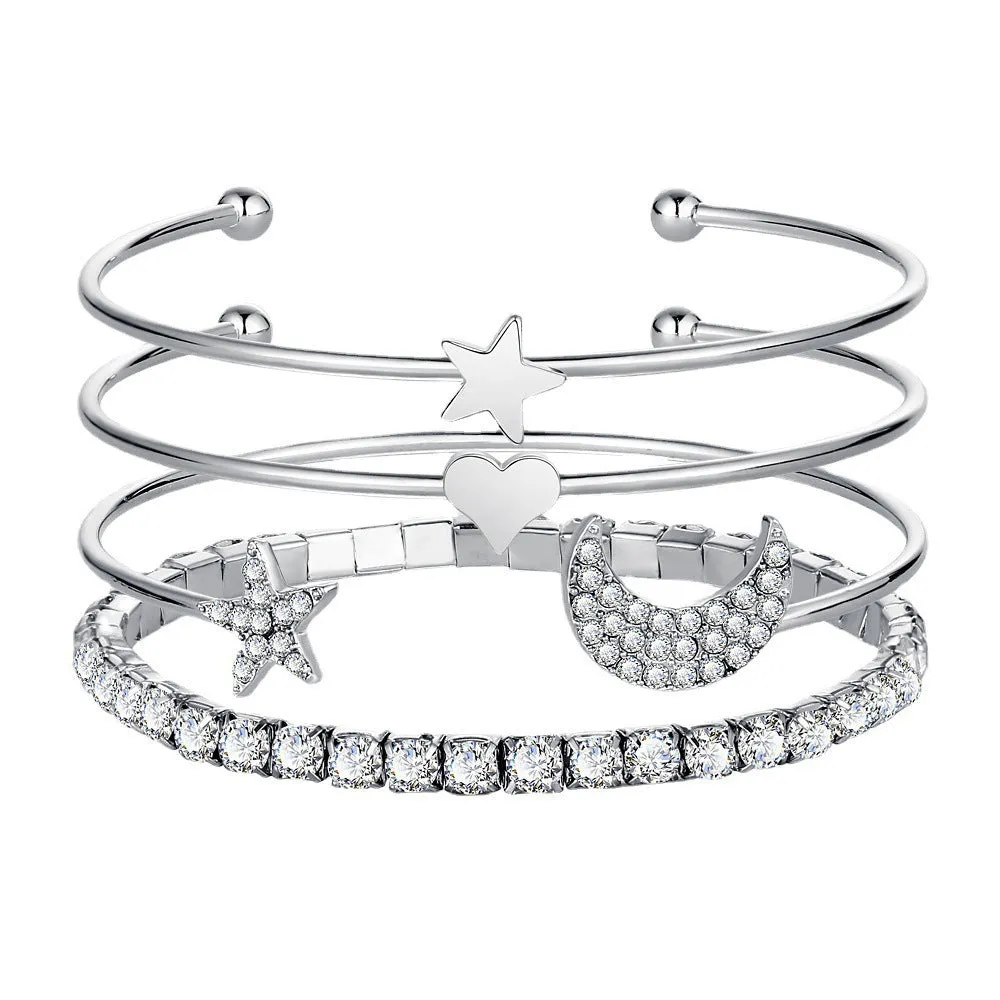 Celestial Charm: Moon, Stars & Women's Cuff Bracelet