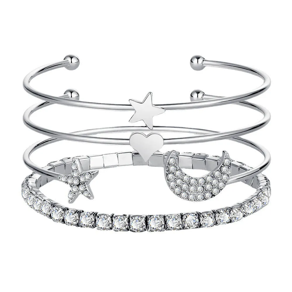 Celestial Charm: Moon, Stars & Women's Cuff Bracelet
