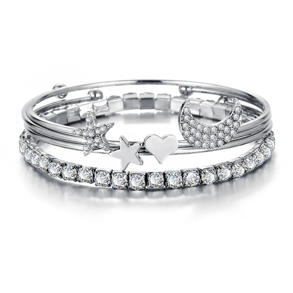 Celestial Charm: Moon, Stars & Women's Cuff Bracelet