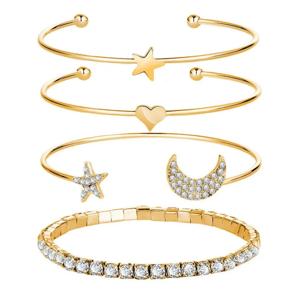 Celestial Charm: Moon, Stars & Women's Cuff Bracelet