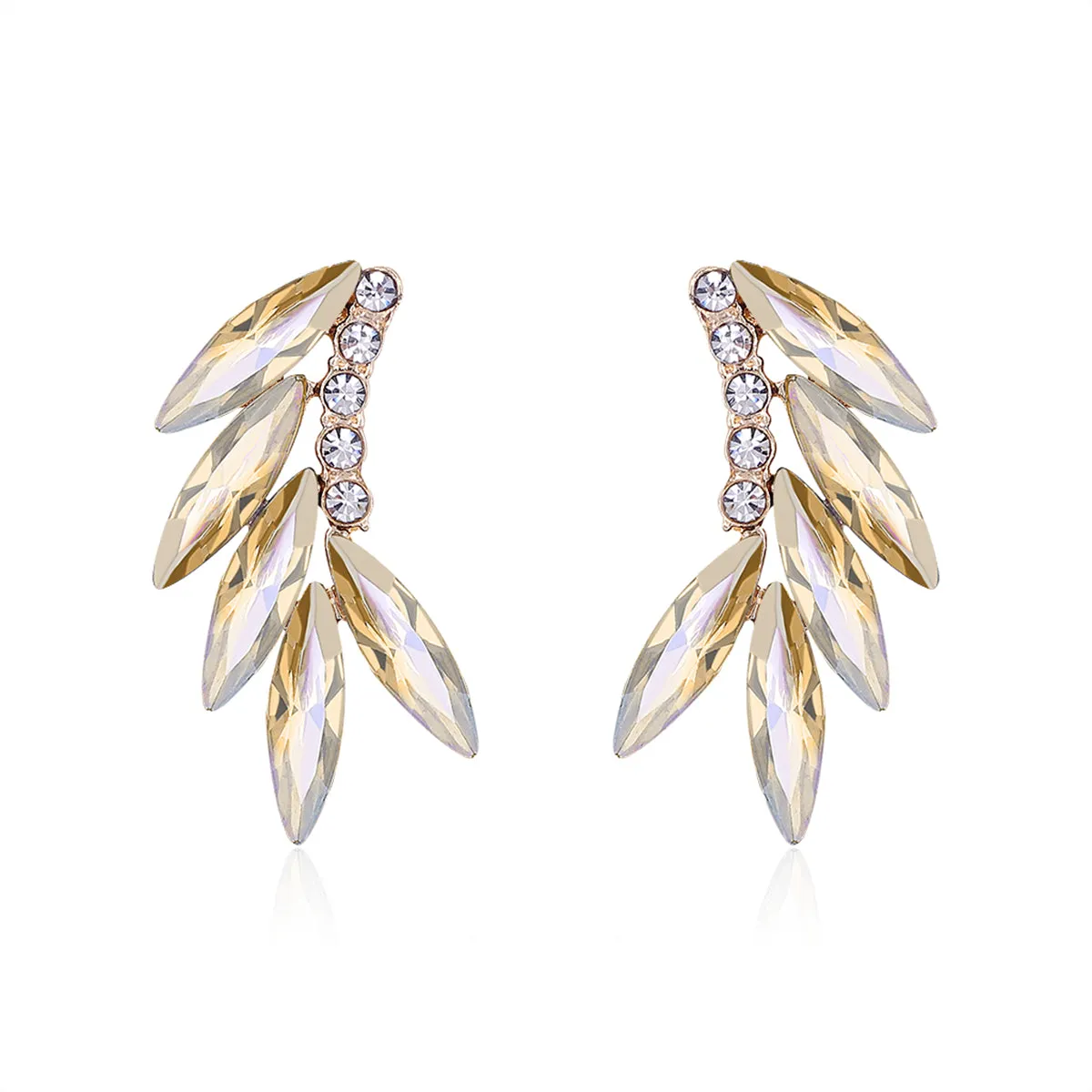 Champagne Crystal & Cubic Zirconia 18K Gold-Plated Leaf Ear Climbers