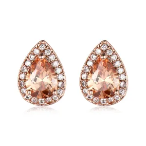 Champagne Crystal & Cubic Zirconia 18K Rose Gold-Plated Halo Teardrop Stud Earrings