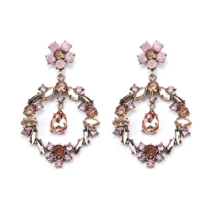 Champagne Crystal & Cubic Zirconia Open Flower Drop Earrings