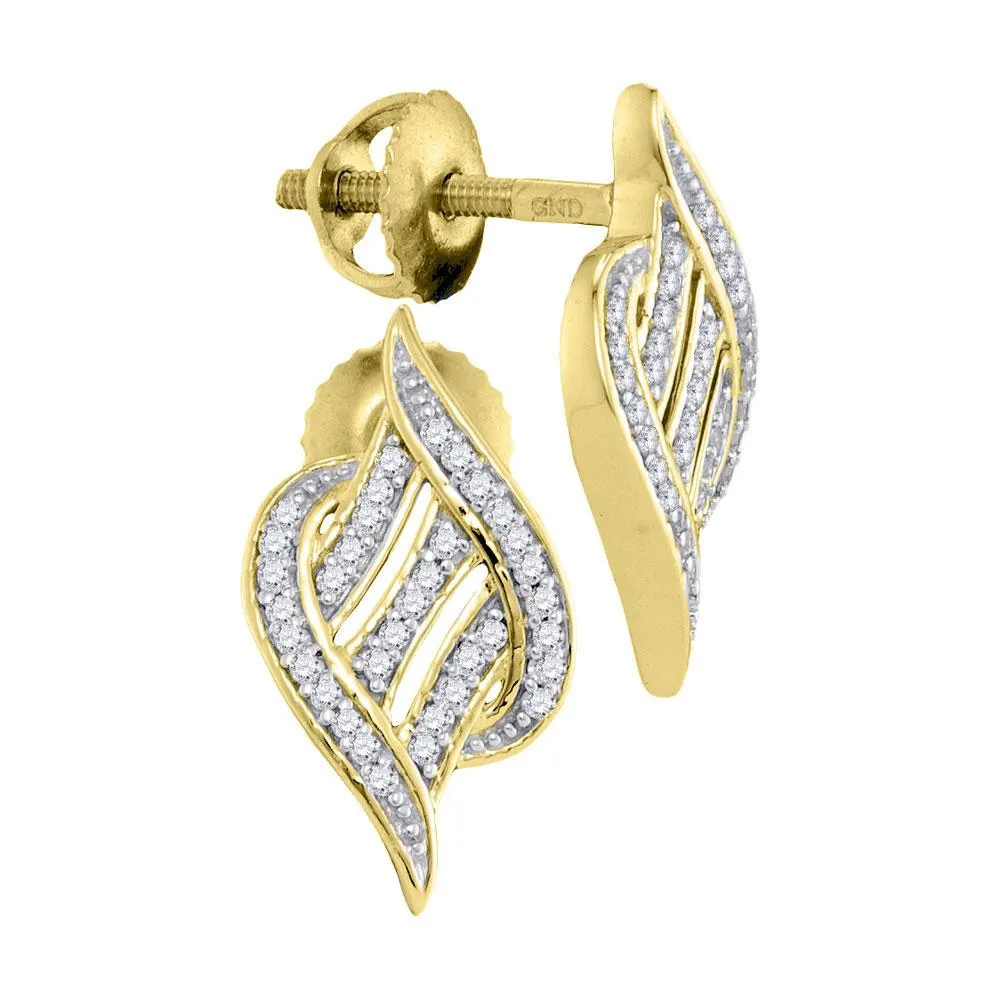 Charismatic 10K Yellow Gold Round Diamond Striped Cascading Stud Earrings 1/6 CTTW