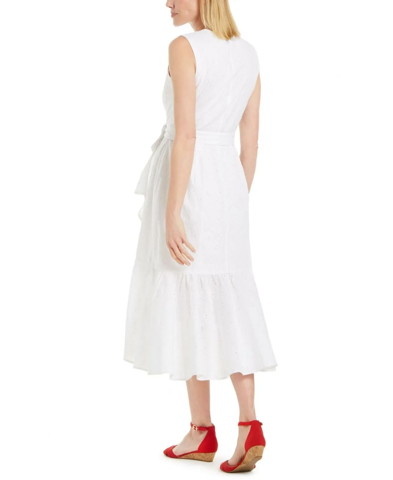 Charter Club Women's Cotton Eyelet Flounce Wrap Dress White 14