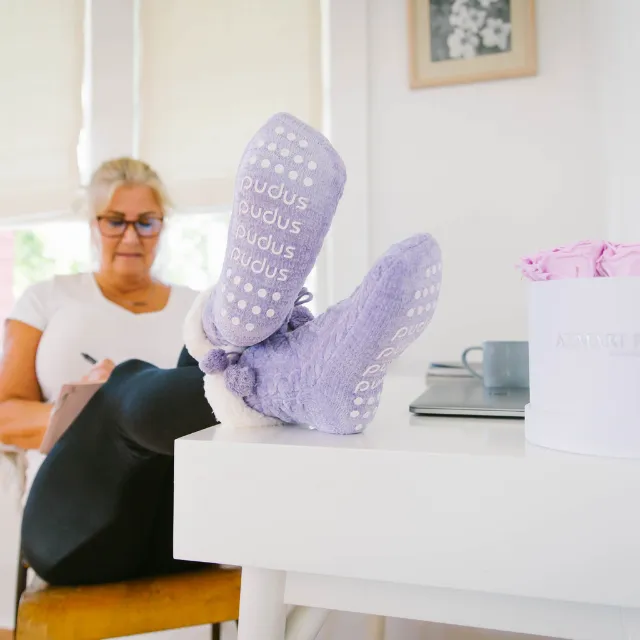 Chenille Cable Knit Classic Slipper Socks | Lavender