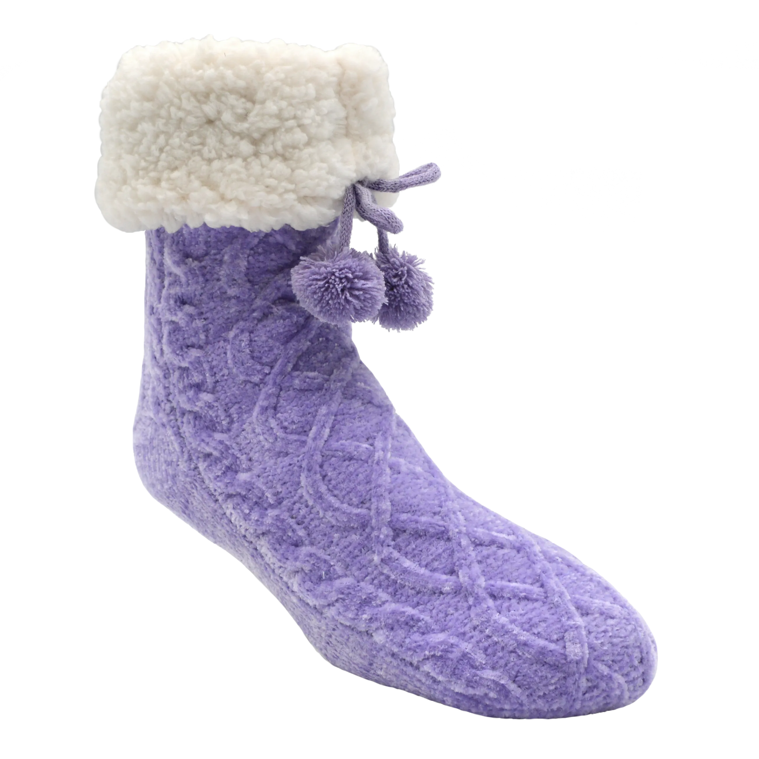 Chenille Cable Knit Classic Slipper Socks | Lavender