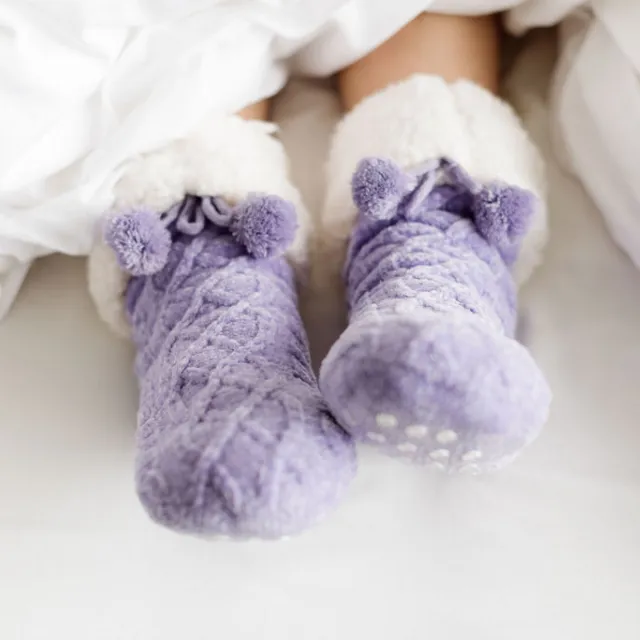 Chenille Cable Knit Classic Slipper Socks | Lavender