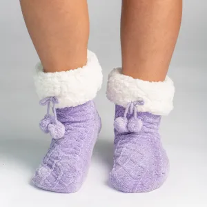 Chenille Cable Knit Classic Slipper Socks | Lavender