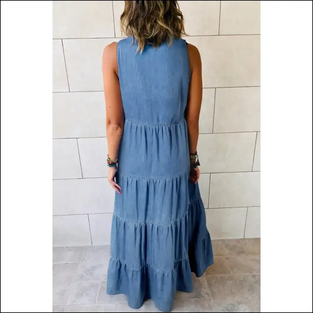 Chic Blue Sleeveless Chambray Maxi Dress: Wine Not? 🍷 Needful Things