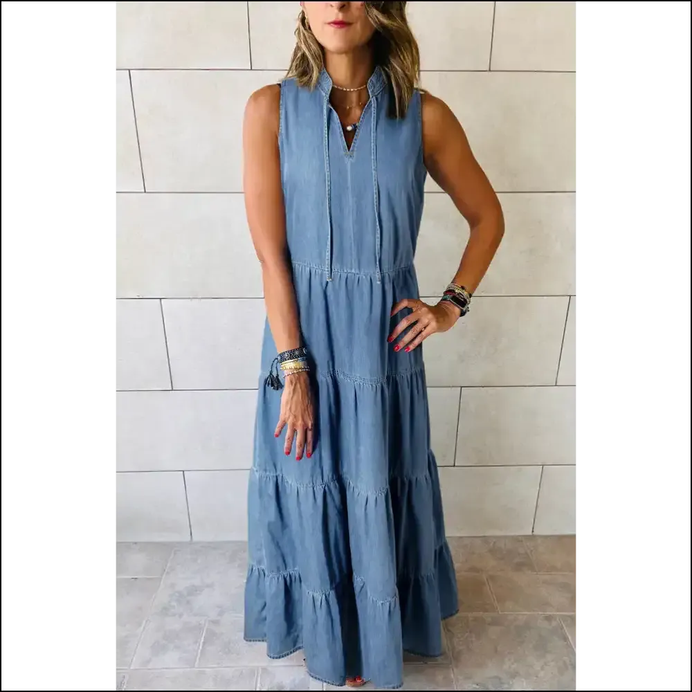 Chic Blue Sleeveless Chambray Maxi Dress: Wine Not? 🍷 Needful Things