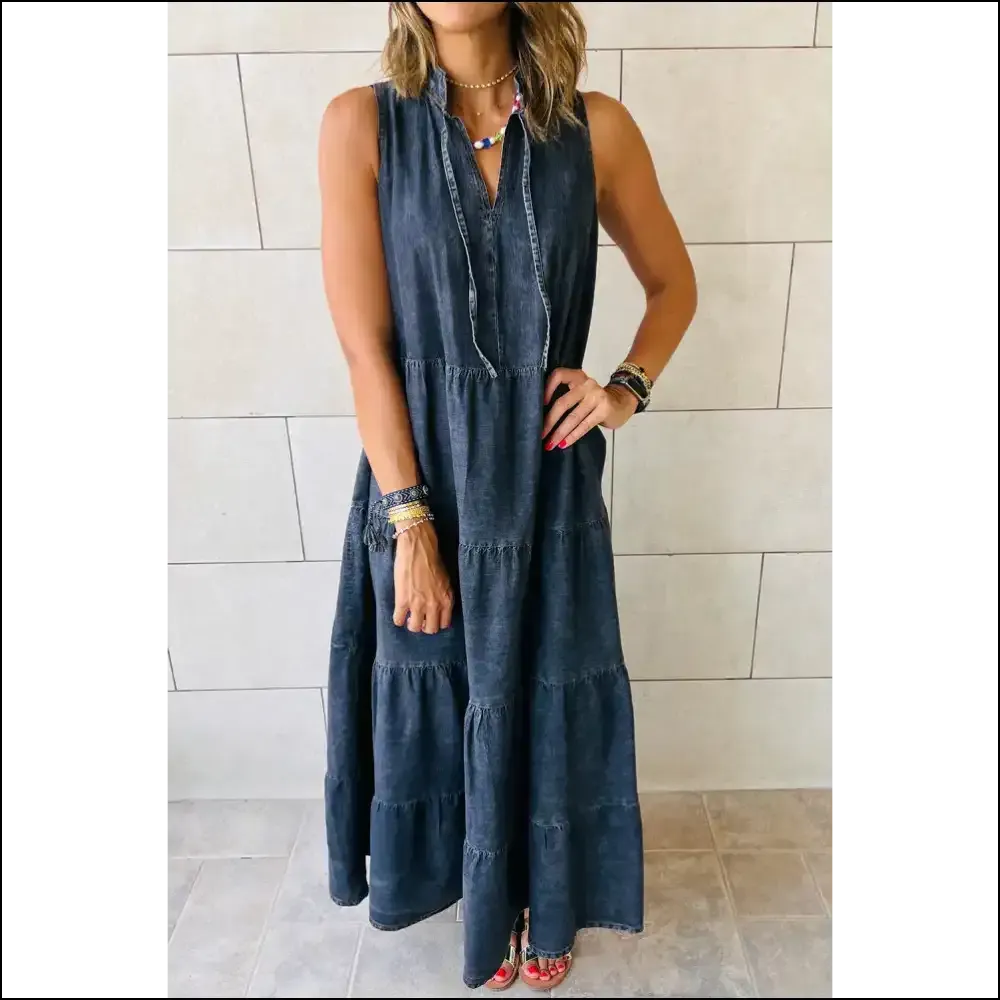 Chic Blue Sleeveless Chambray Maxi Dress: Wine Not? 🍷 Needful Things