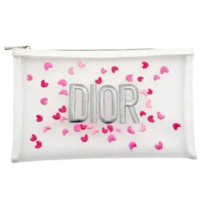 CHRISTIAN DIOR VIP Gift Mesh Embroidered Floral Pouch - White & Pink NEW w/Out Tags