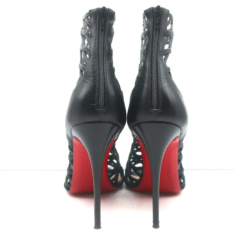 Christian Louboutin Mille Cinque 100 Cage Boots Black Leather Size 38.5