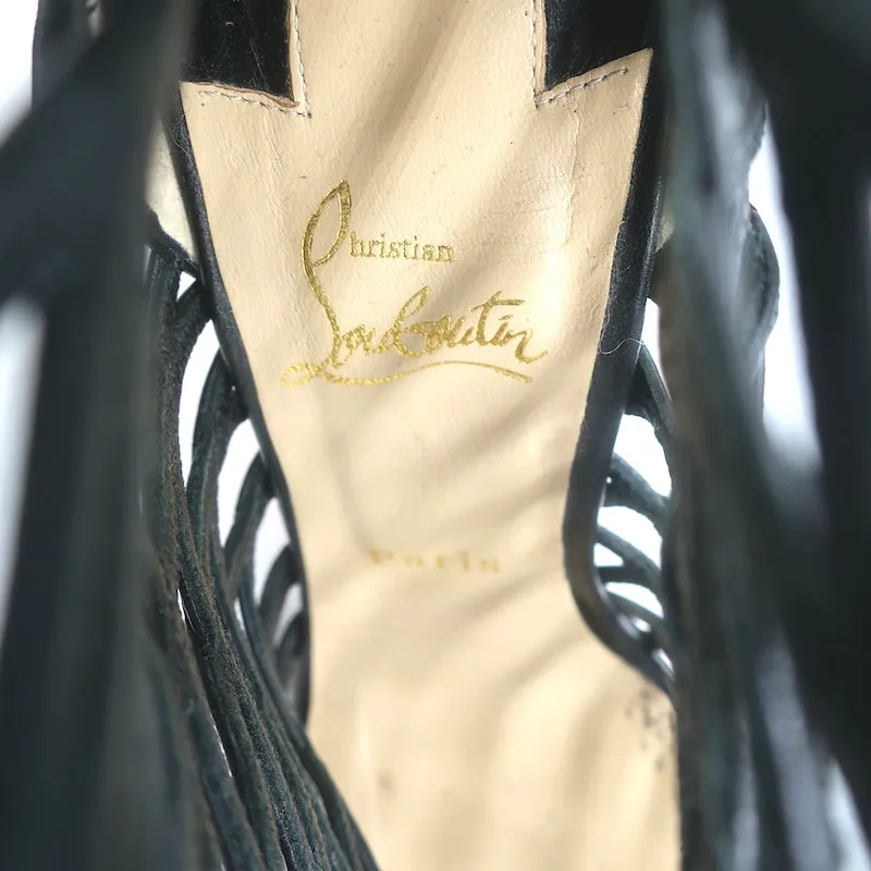 Christian Louboutin Mille Cinque 100 Cage Boots Black Leather Size 38.5