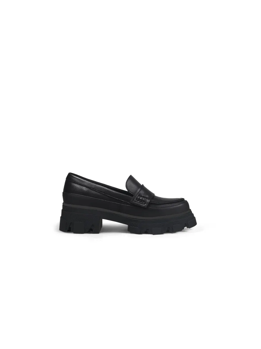 Chunky Heel Genuine Leather Loafer - Black