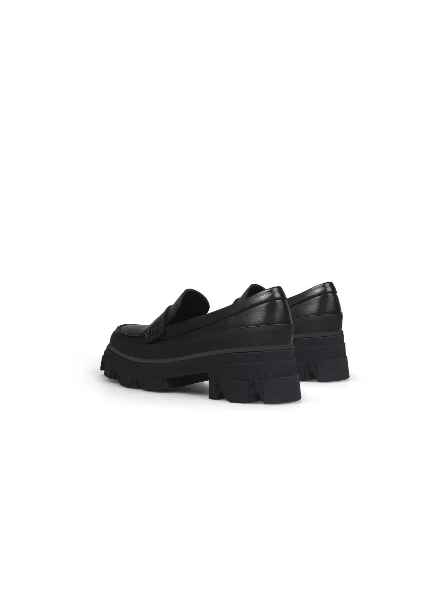 Chunky Heel Genuine Leather Loafer - Black