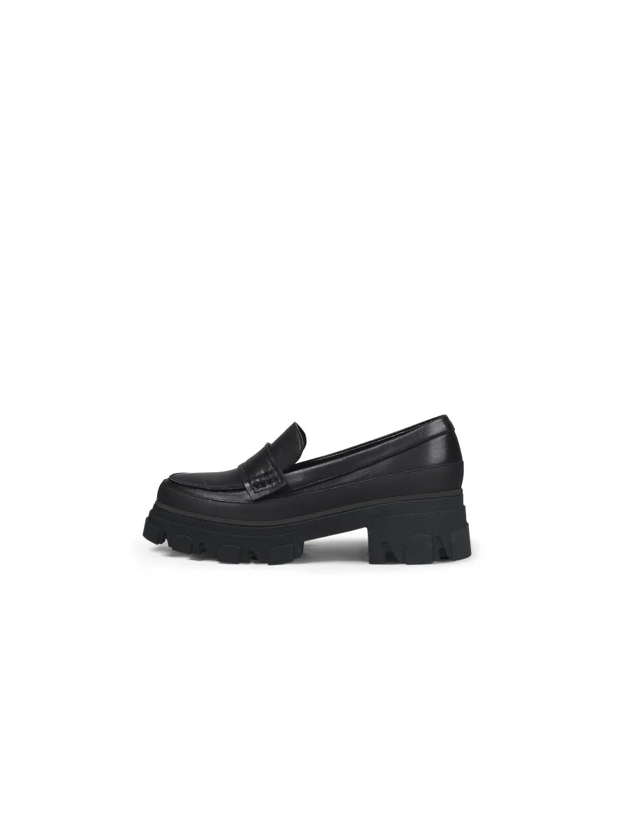 Chunky Heel Genuine Leather Loafer - Black