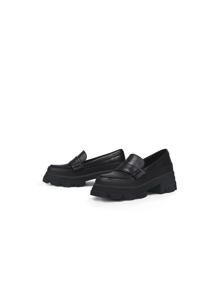 Chunky Heel Genuine Leather Loafer - Black