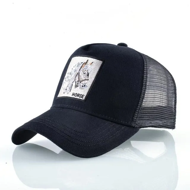ContiNent 33 Fashion Animals Embroidery Baseball Caps Men Women Snapback Hip Hop Hat Summer Breathable Mesh Sun Gorras Unisex Streetwear Bone