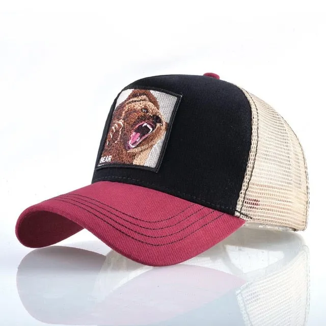 ContiNent 33 Fashion Animals Embroidery Baseball Caps Men Women Snapback Hip Hop Hat Summer Breathable Mesh Sun Gorras Unisex Streetwear Bone