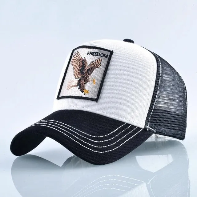 ContiNent 33 Fashion Animals Embroidery Baseball Caps Men Women Snapback Hip Hop Hat Summer Breathable Mesh Sun Gorras Unisex Streetwear Bone