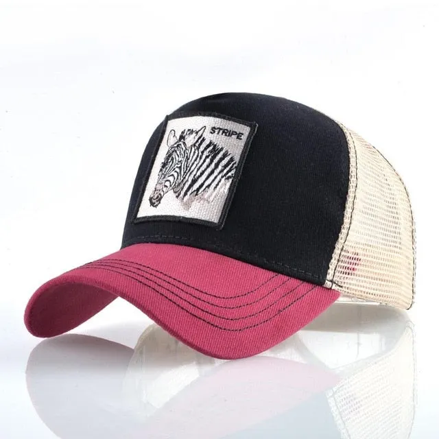 ContiNent 33 Fashion Animals Embroidery Baseball Caps Men Women Snapback Hip Hop Hat Summer Breathable Mesh Sun Gorras Unisex Streetwear Bone