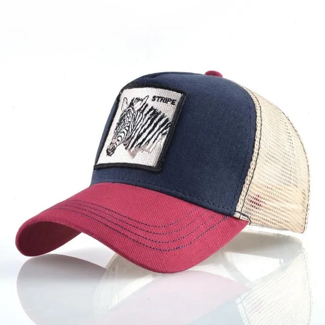ContiNent 33 Fashion Animals Embroidery Baseball Caps Men Women Snapback Hip Hop Hat Summer Breathable Mesh Sun Gorras Unisex Streetwear Bone