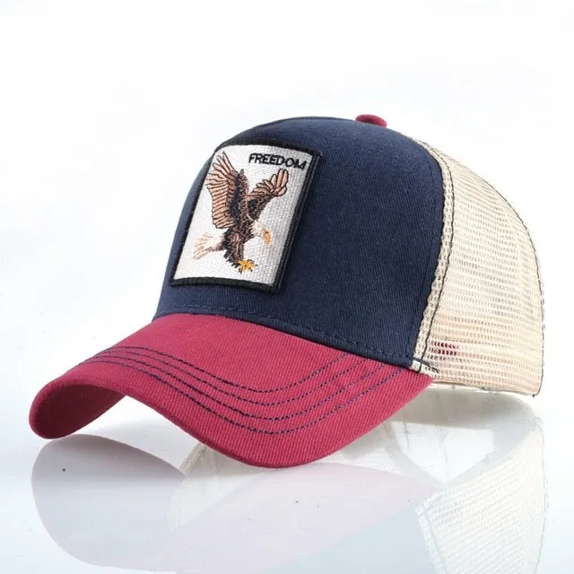 ContiNent 33 Fashion Animals Embroidery Baseball Caps Men Women Snapback Hip Hop Hat Summer Breathable Mesh Sun Gorras Unisex Streetwear Bone