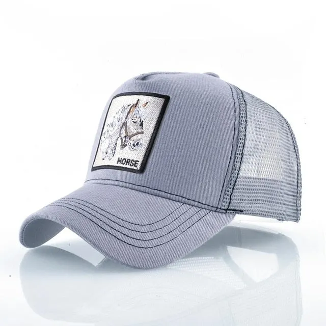 ContiNent 33 Fashion Animals Embroidery Baseball Caps Men Women Snapback Hip Hop Hat Summer Breathable Mesh Sun Gorras Unisex Streetwear Bone