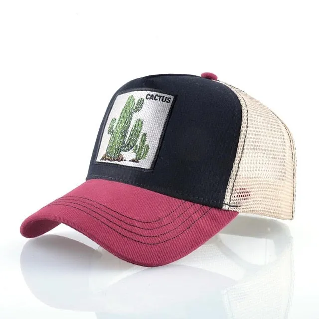 ContiNent 33 Fashion Animals Embroidery Baseball Caps Men Women Snapback Hip Hop Hat Summer Breathable Mesh Sun Gorras Unisex Streetwear Bone
