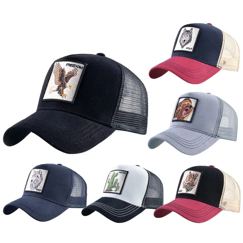 ContiNent 33 Fashion Animals Embroidery Baseball Caps Men Women Snapback Hip Hop Hat Summer Breathable Mesh Sun Gorras Unisex Streetwear Bone