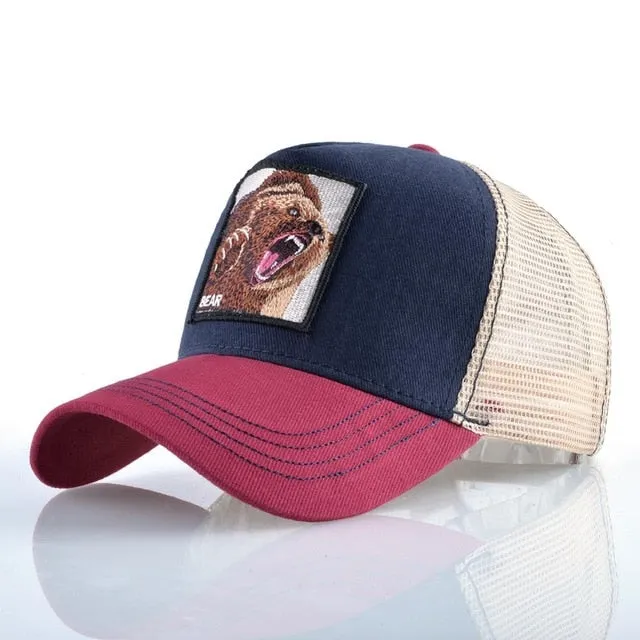ContiNent 33 Fashion Animals Embroidery Baseball Caps Men Women Snapback Hip Hop Hat Summer Breathable Mesh Sun Gorras Unisex Streetwear Bone