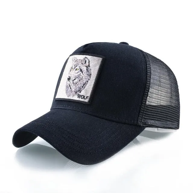 ContiNent 33 Fashion Animals Embroidery Baseball Caps Men Women Snapback Hip Hop Hat Summer Breathable Mesh Sun Gorras Unisex Streetwear Bone