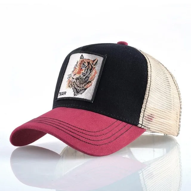 ContiNent 33 Fashion Animals Embroidery Baseball Caps Men Women Snapback Hip Hop Hat Summer Breathable Mesh Sun Gorras Unisex Streetwear Bone