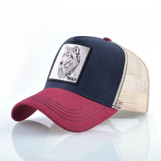 ContiNent 33 Fashion Animals Embroidery Baseball Caps Men Women Snapback Hip Hop Hat Summer Breathable Mesh Sun Gorras Unisex Streetwear Bone