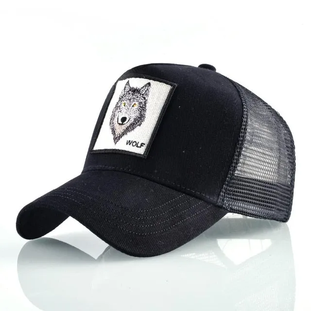 ContiNent 33 Fashion Animals Embroidery Baseball Caps Men Women Snapback Hip Hop Hat Summer Breathable Mesh Sun Gorras Unisex Streetwear Bone
