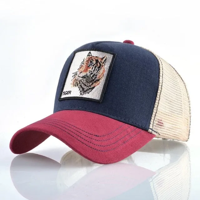 ContiNent 33 Fashion Animals Embroidery Baseball Caps Men Women Snapback Hip Hop Hat Summer Breathable Mesh Sun Gorras Unisex Streetwear Bone