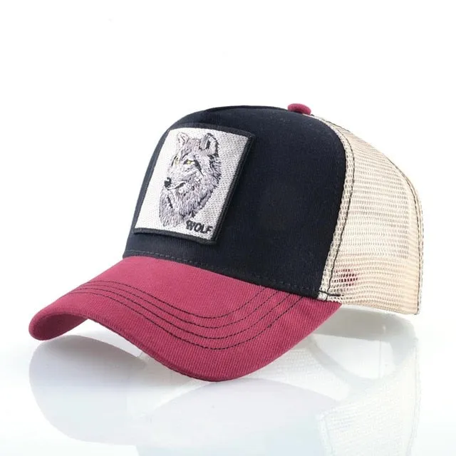 ContiNent 33 Fashion Animals Embroidery Baseball Caps Men Women Snapback Hip Hop Hat Summer Breathable Mesh Sun Gorras Unisex Streetwear Bone