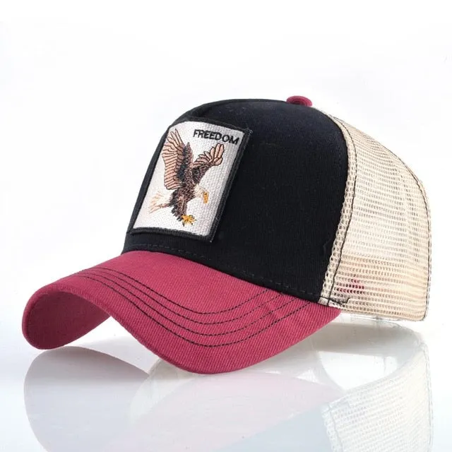 ContiNent 33 Fashion Animals Embroidery Baseball Caps Men Women Snapback Hip Hop Hat Summer Breathable Mesh Sun Gorras Unisex Streetwear Bone
