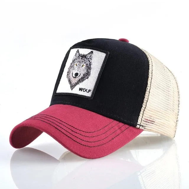 ContiNent 33 Fashion Animals Embroidery Baseball Caps Men Women Snapback Hip Hop Hat Summer Breathable Mesh Sun Gorras Unisex Streetwear Bone
