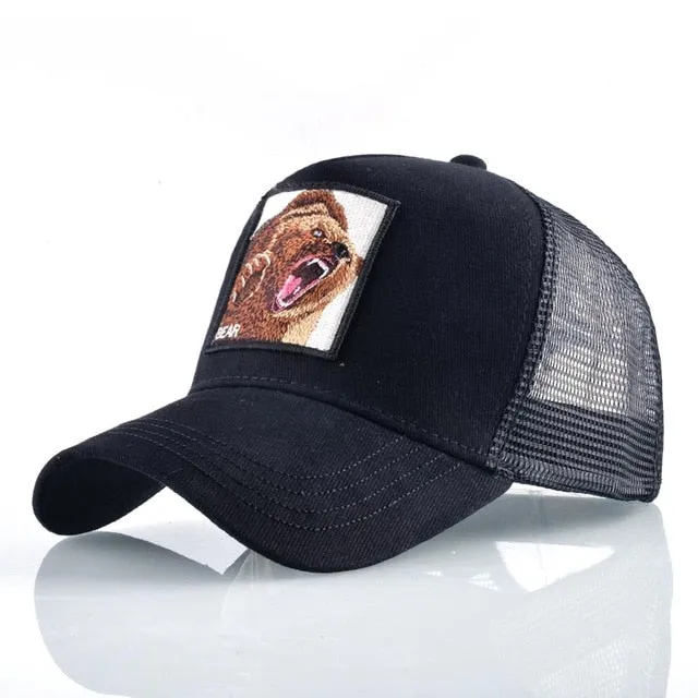 ContiNent 33 Fashion Animals Embroidery Baseball Caps Men Women Snapback Hip Hop Hat Summer Breathable Mesh Sun Gorras Unisex Streetwear Bone