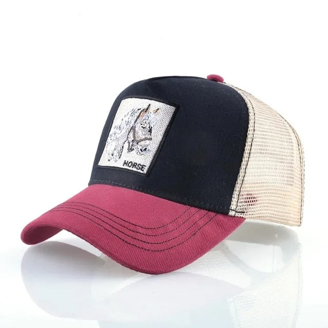 ContiNent 33 Fashion Animals Embroidery Baseball Caps Men Women Snapback Hip Hop Hat Summer Breathable Mesh Sun Gorras Unisex Streetwear Bone