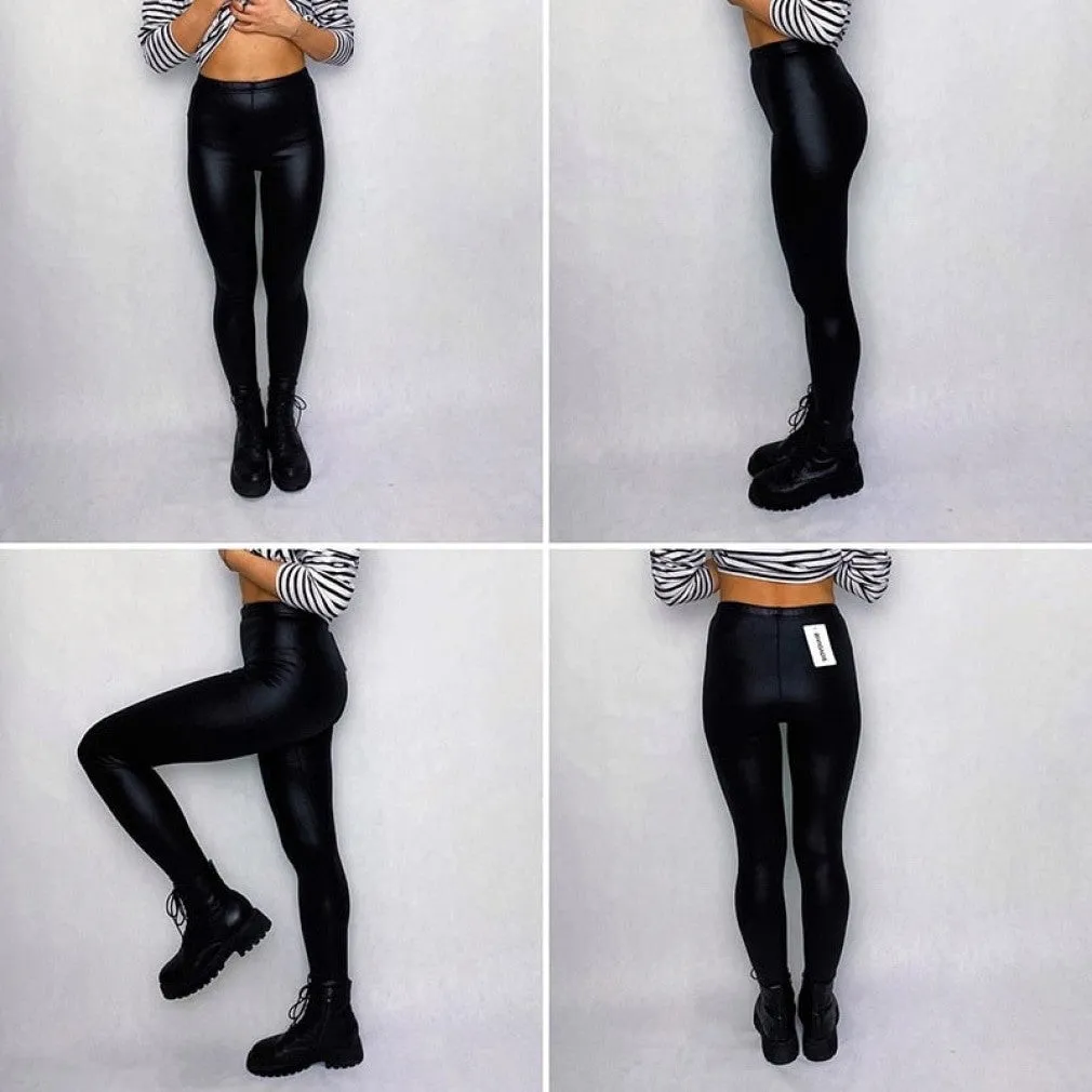 ContiNent 33 Ladies Winter Warm Thick Velvet Faux Leather Leggings Gothic Legging Pants Punk Rock Slim Skinny Pencil Pants For Women
