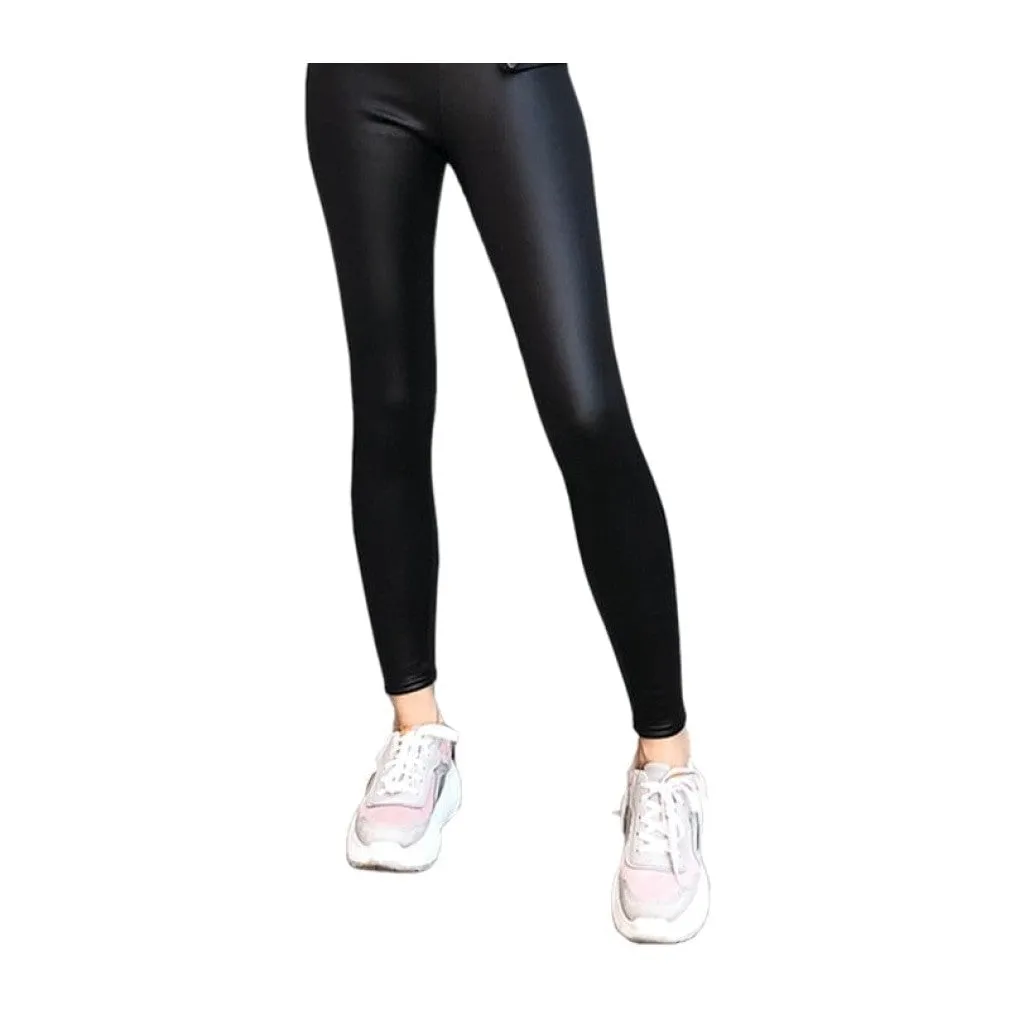 ContiNent 33 Ladies Winter Warm Thick Velvet Faux Leather Leggings Gothic Legging Pants Punk Rock Slim Skinny Pencil Pants For Women